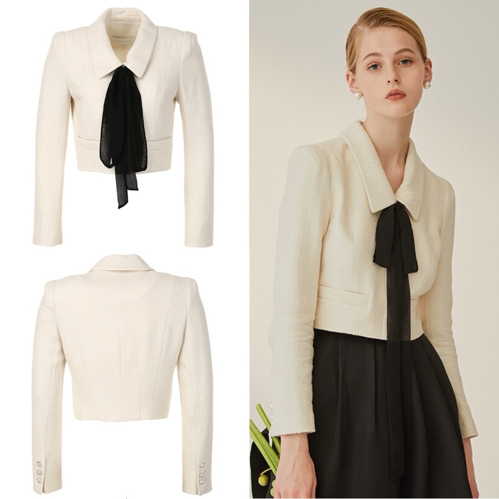 BAU by Bride And You Ciara Classic Collar Detail Tweed Crop Jacket